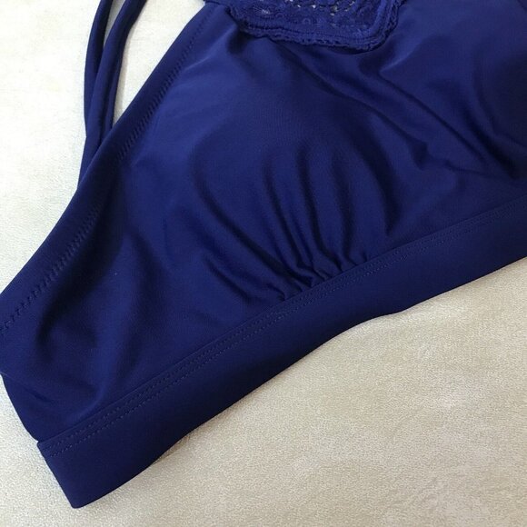 Jessica Simpson Martinique Hi-Neck Sexy Crochet Top Bikini Swimsuit Blue New - Picture 8 of 13